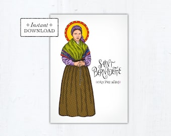 St. Bernadette Card - Art Print - Instant Download - DIY Downloadable PDF 5"x7"