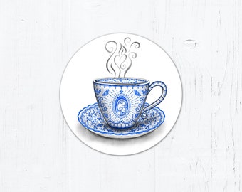 Marian Teacup - Catholic Vinyl Sticker 3" x 3" Peel & Stick - Weatherproof