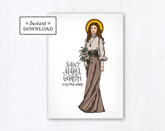 Saint Maria Goretti Card - Art Print - Instant Download - DIY Downloadable PDF 5"x7" - Saint Printable Saint Print Confirmation Gift Baptism