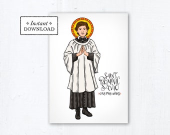 St. Dominic Savio Card - Art Print - Instant Download - DIY Downloadable PDF 5"x7" Catholic Saint Printable Saint Art Confirmation Gift