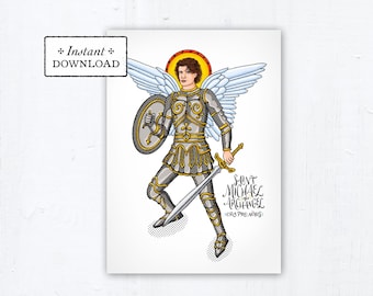 St. Michael the Archangel Prayer Card, Art Print, Instant Download, DIY Downloadable PDF 5"x7" Printable Saint Confirmation Gift