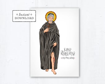 St. Peregrine Card - Art Print - Instant Download - DIY Downloadable PDF 5"x7" Catholic Saint Printable Saint Art Confirmation Gift