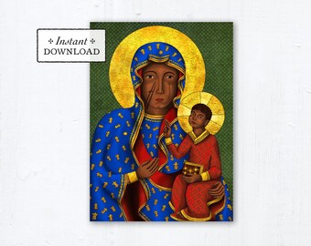 Our Lady of Czestochowa Prayer Card - Art Print - Instant Download - DIY Downloadable PDF 5"x7" Catholic Printable Marian Prayer Card