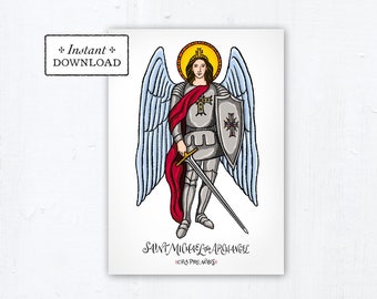 St. Michael the Archangel Prayer Card, Art Print, Instant Download, DIY Downloadable PDF 5"x7" Printable Saint Confirmation Gift