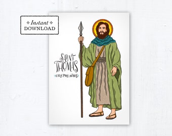 St. Thomas the Apostle Card - Art Print - Instant Download - DIY Downloadable PDF 5"x7" Catholic Saint Printable Saint Art Confirmation Gift
