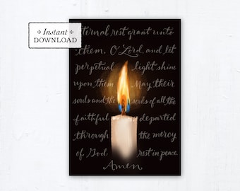 Eternal Rest Prayer Candle Catholic Sympathy Card 5x7 Instant Download, Download PDF A7 Catholic Greeting Card Sympathy, All Souls, November