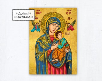 Our Lady of Perpetual Help Prayer Card - Art Print - Instant Download - DIY Downloadable PDF 5"x7" Catholic Printable Marian Prayer Card