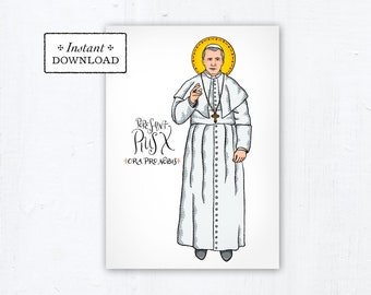 Saint Pius X Card - Art Print - Instant Download - DIY Downloadable PDF 5"x7" Catholic Saint Printable Confirmation Gift