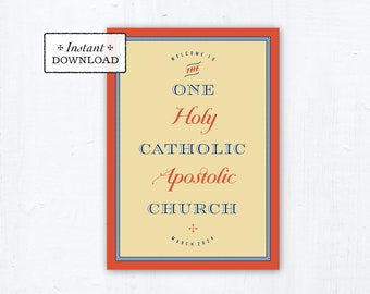 One, Holy, Catholic, Apostolic Church Greeting Card Red Instant Download DIY Downloadable PDF 5”x7" rcia Card Nicene Creed RCIA Keepsake