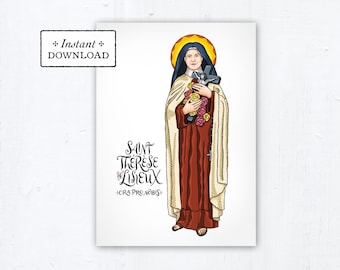 Saint Thérèse of Lisieux Card - Art Print - Instant Download - DIY Downloadable PDF 5"x7" Catholic Saint Printable Confirmation Gift Therese