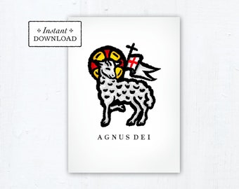 Catholic Easter Greeting Card Paschal Lamb Agnus Dei Instant Download - Black - DIY Downloadable PDF 5”x7" Lamb of God Latin