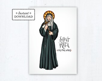 Saint Rita of Cascia Card - Art Print - Instant Download - DIY Downloadable PDF 5"x7" Catholic Saint Printable Confirmation Gift