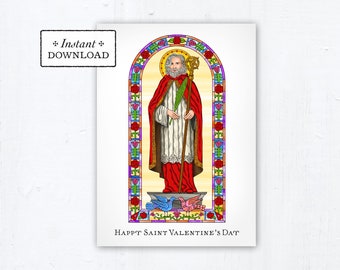 St. Valentine's Day Card, Instant Download, DIY Downloadable PDF 5"x7" Printable Saint Valentine Greeting Card Catholic Valentine's Day Card