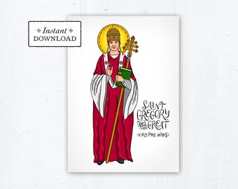 Saint Gregory the Great Card - Art Print - Instant Download - DIY Downloadable PDF 5"x7" Catholic Saint Printable Confirmation Gift