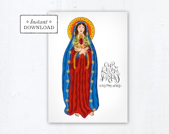 Our Lady of Sorrows Card - Art Print - Instant Download - DIY Downloadable PDF 5"x7" Catholic Saint Printable Confirmation Gift