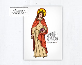 St. Elizabeth of Hungary Card Art Print Instant Download DIY Downloadable PDF 5"x7" Catholic Saint Printable Confirmation Gift