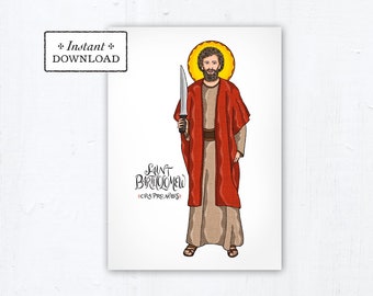 St. Bartholomew Card - Art Print - Instant Download - DIY Downloadable PDF 5"x7" Catholic Saint Printable Confirmation Gift St Bartholomew