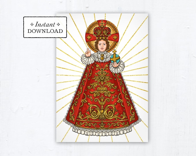 Infant of Prague Novena Prayer Card, Print, Infant of Prague Greeting Card 5x7 Instant Download - DIY Downloadable PDF 5" x 7” A7