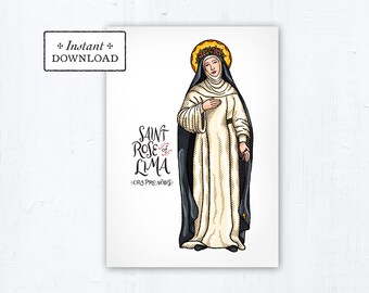 St. Rose of Lima Card - Art Print - Instant Download - DIY Downloadable PDF 5"x7" Catholic Saint Printable Confirmation Gift St Rose of Lima