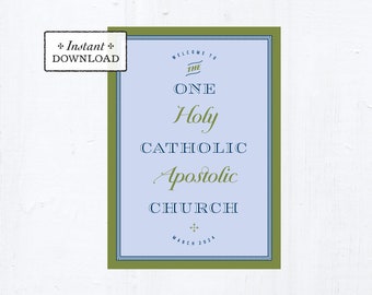 One, Holy, Catholic, Apostolic Church Greeting Card Green Instant Download DIY Downloadable PDF 5”x7" rcia Card Nicene Creed RCIA Keepsake