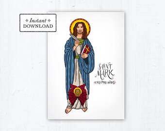 St. Mark Card - Art Print - Instant Download - DIY Downloadable PDF 5"x7"