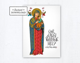 Our Lady of Perpetual Help Prayer Card - Art Print - Instant Download - DIY Downloadable PDF 5"x7" Printable Marian Prayer Card Full