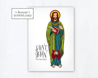 St. John Card - Art Print - Instant Download - DIY Downloadable PDF 5"x7" Catholic Saint Printable Confirmation Gift St John the Evangelist