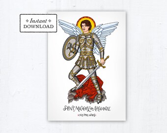 St. Michael the Archangel Prayer Card, Art Print, Instant Download, DIY Downloadable PDF 5"x7" Printable Saint Confirmation Gift