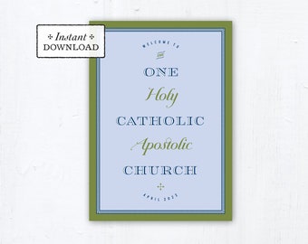 One, Holy, Catholic, Apostolic Church Greeting Card Green Instant Download DIY Downloadable PDF 5”x7" rcia Card Nicene Creed RCIA Keepsake