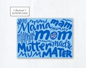 Catholic Mother's Day Card - Mom Languages - Instant Download - DIY Downloadable PDF 5"x7" - Catholic Printable Card Mother's Day