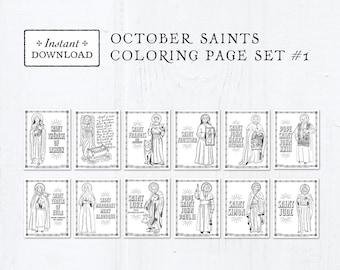 Catholic Coloring Pages - October Saints Set #1 - Bundle of 12 - Catholic Saints - Printable Coloring Pages - Digital - PDF