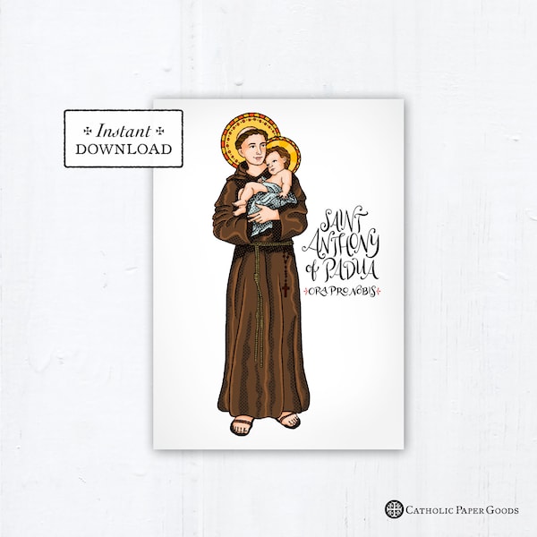 St. Anthony of Padua Card - Art Print - Instant Download - DIY Downloadable PDF 5"x7" Catholic Saint Printable Saint Art Confirmation Gift