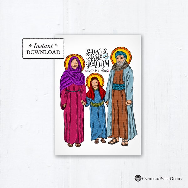 Sts. Anne & Joachim Card, Art Print, Instant Download, DIY Downloadable PDF 5x7 Catholic Saint Printable Grandparent Gift, Confirmation Gift