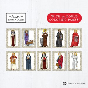 Catholic Saint Flash Cards October Set #1 - Printable - PLUS Bonus Coloring Pages! DIY Downloadable PDF - 8.5x11 - 10 Total Saint Cards