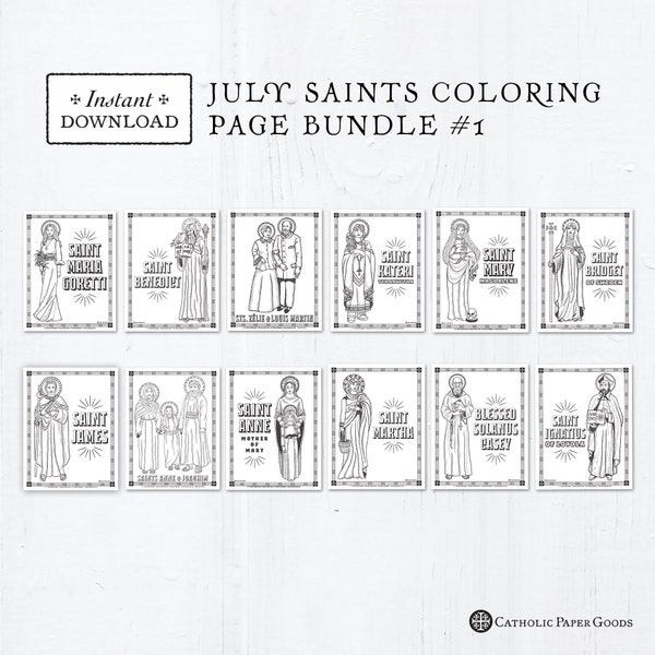 Catholic Coloring Pages - July Saints Set #1 - Bundle of 11 - Catholic Saints - Printable Coloring Pages - Digital - PDF