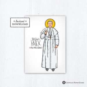 Saint Pius X Card - Art Print - Instant Download - DIY Downloadable PDF 5"x7" Catholic Saint Printable Confirmation Gift