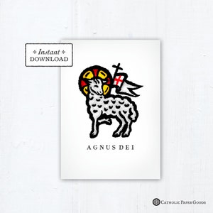 Catholic Easter Greeting Card Paschal Lamb Agnus Dei Instant Download - Black - DIY Downloadable PDF 5”x7" Lamb of God Latin