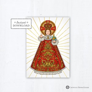 Infant of Prague Novena Prayer Card, Print, Infant of Prague Greeting Card 5x7 Instant Download - DIY Downloadable PDF 5" x 7” A7