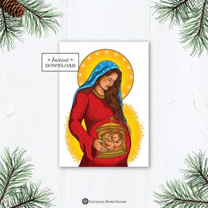 Mary Tabernacle Catholic Christmas Cards from All About Advent & Christmas Book, Set of 2 Designs, Instant Download, DIY, PDF 5”x7"