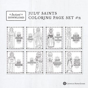 Catholic Coloring Pages - July Saints Set #2 - Bundle of 8 - Catholic Saints - Printable Coloring Pages - Digital - PDF Download
