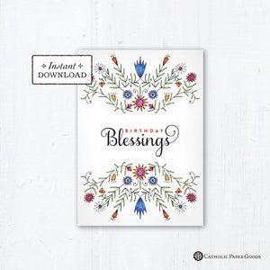 Birthday Blessings Catholic Birthday Card - Instant Download - Downloadable PDF 5"x7" - Catholic Printable Birthday Card Catholic Birthday