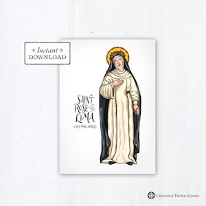 St. Rose of Lima Card - Art Print - Instant Download - DIY Downloadable PDF 5&quot;x7&quot; Catholic Saint Printable Confirmation Gift St Rose of Lima