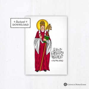 Saint Gregory the Great Card - Art Print - Instant Download - DIY Downloadable PDF 5"x7" Catholic Saint Printable Confirmation Gift