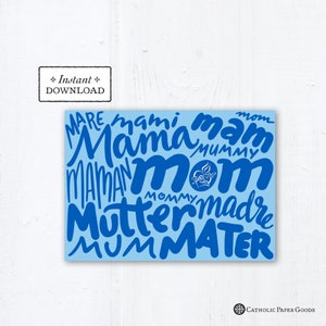 Catholic Mother's Day Card - Mom Languages - Instant Download - DIY Downloadable PDF 5"x7" - Catholic Printable Card Mother's Day