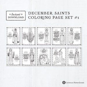 Catholic Coloring Pages - December Saints Set #1 - Bundle of 10 - Catholic Saints - Printable Coloring Pages - Digital - PDF Download