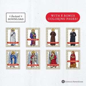 Catholic Saint Trading Cards September Set #1 - Printable - PLUS Bonus Coloring Pages! DIY Downloadable PDF - 8.5x11 - 8 Total Saint Cards