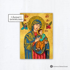Our Lady of Perpetual Help Prayer Card - Art Print - Instant Download - DIY Downloadable PDF 5"x7" Catholic Printable Marian Prayer Card