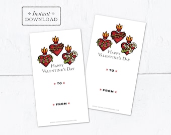 Catholic Sacred Heart Trio Valentine Exchange Cards - Printable - DIY Downloadable PDF - 8.5x11 - Catholic Printable Valentine