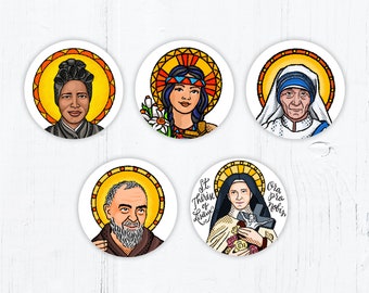 Catholic Saint Stickers: Josephine Bakhita Kateri Teresa Calcutta Padre Pio Thérèse Lisieux - Vinyl Decal 2"x2" Peel & Stick - Weatherproof