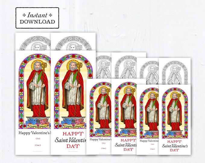 St. Valentine Printable Coloring Page Bundle Catholic Exchange Cards, Instant Downloadable PDF, St Valentine's Day Exchange Cards Color & BW